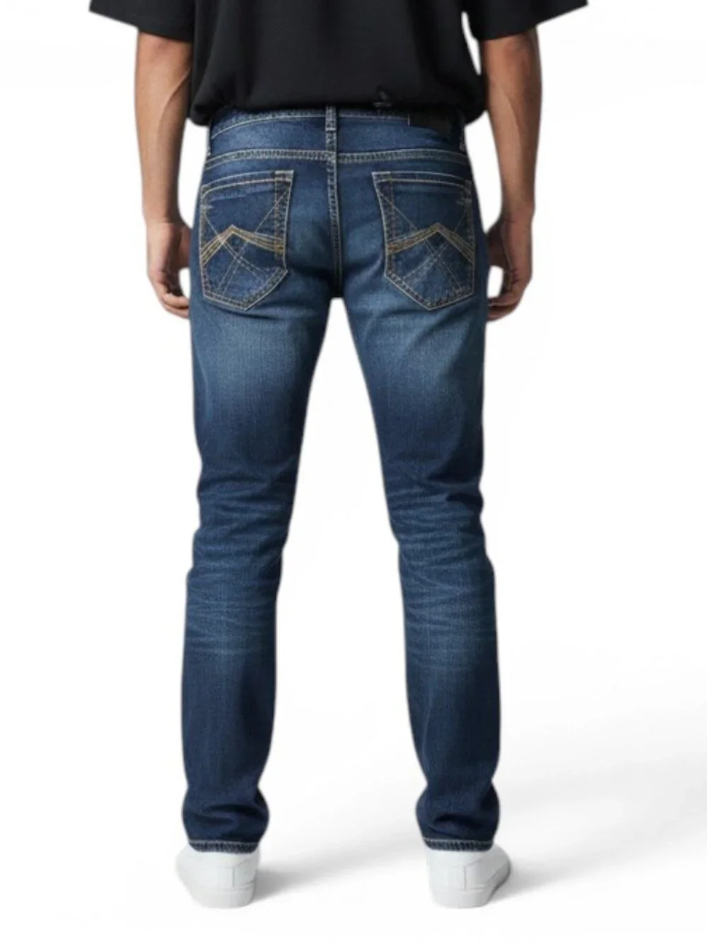 True Luck Straight Leg Jeans Dark Wash Denim Men's Size 32x32 Thick Stitch BKE